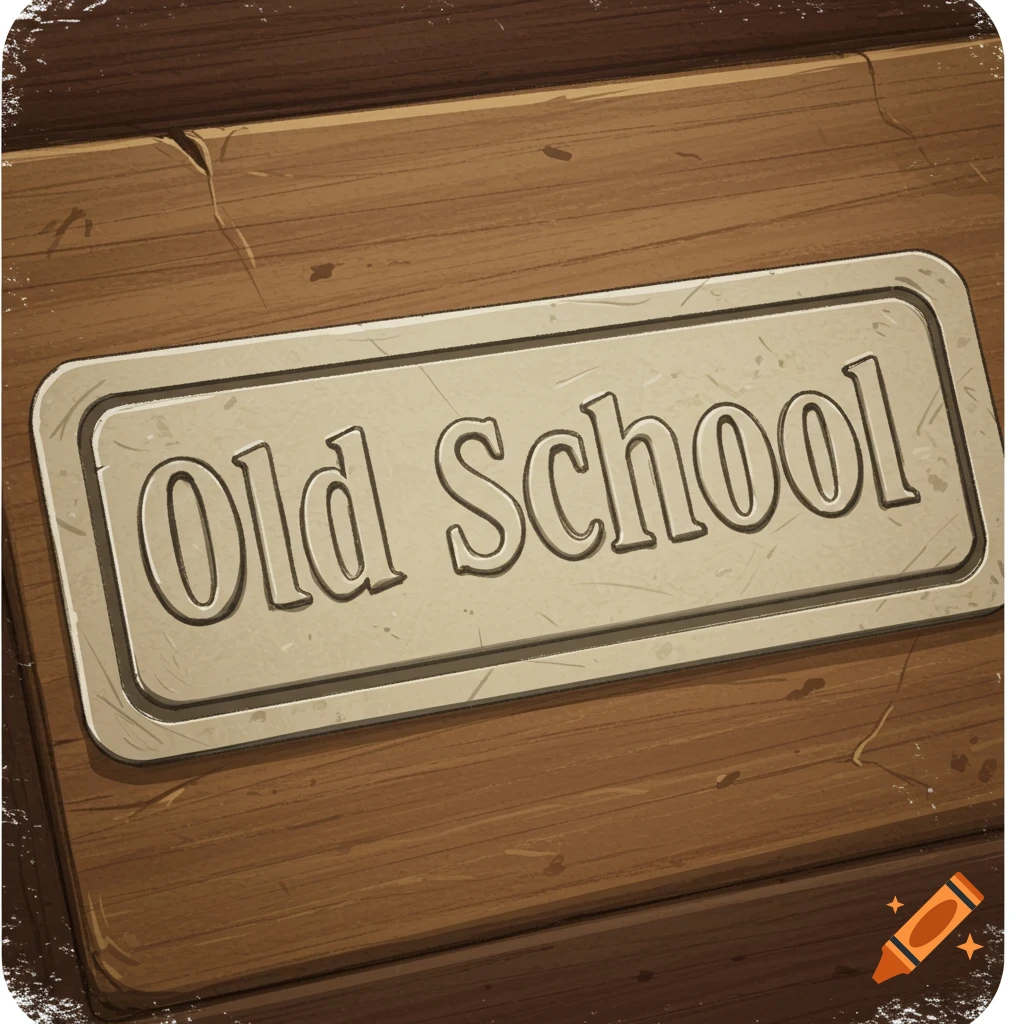 Embossed 'Old School' label on wood.