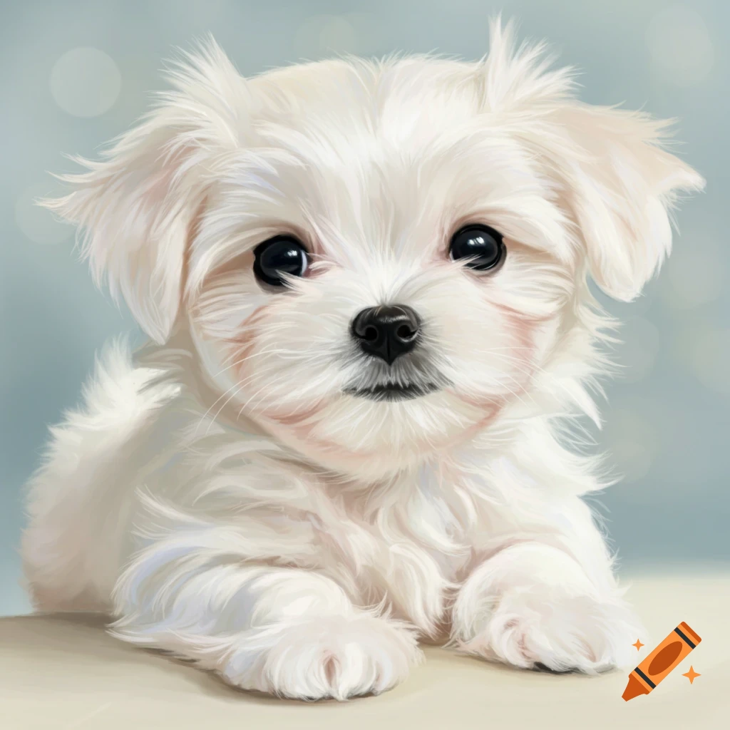 Illustration of a white Maltese puppy laying down