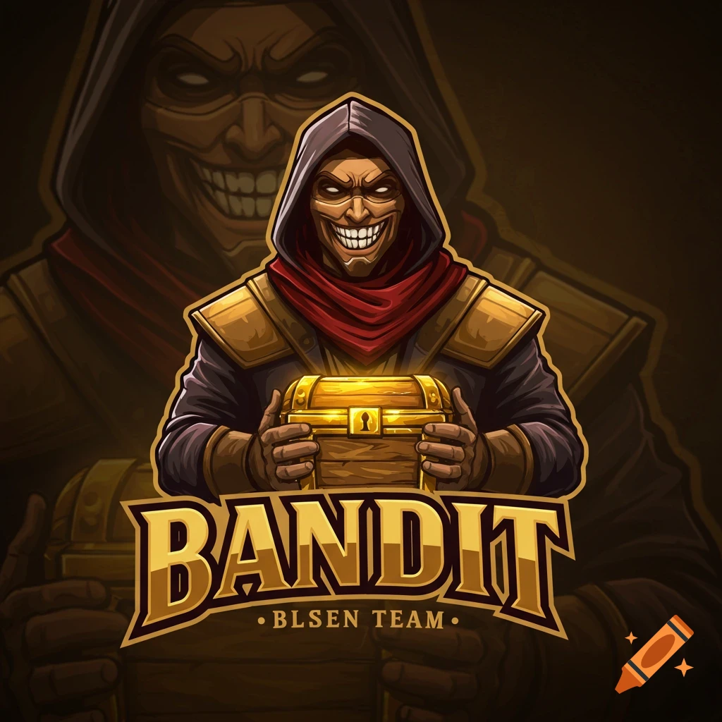 A stylized logo of a bandit character holding a treasure chest, with the text 'BANDIT' and 'BLSEN TEAM'.