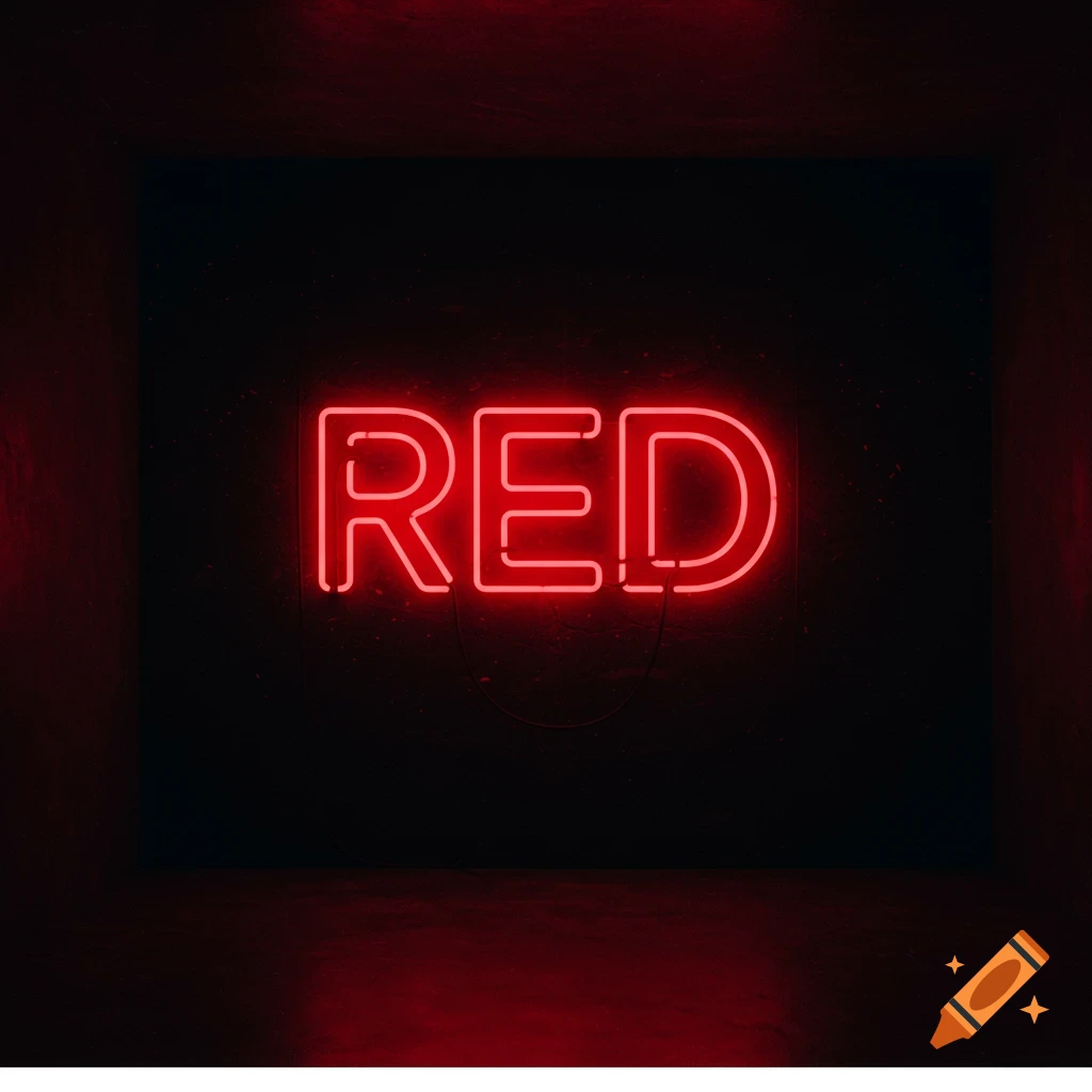 Red neon sign spelling the word RED against a dark background.