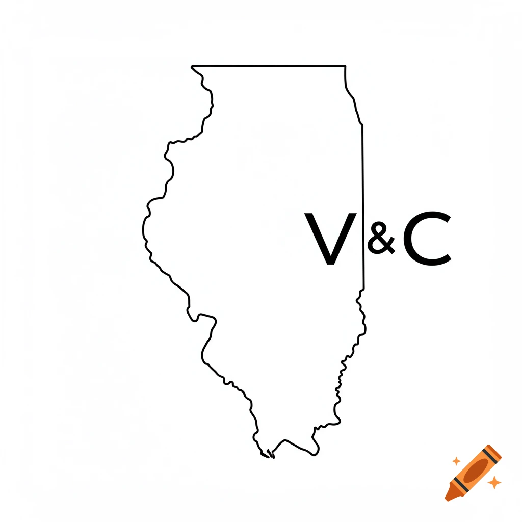 Black outline of Illinois state with V&C text