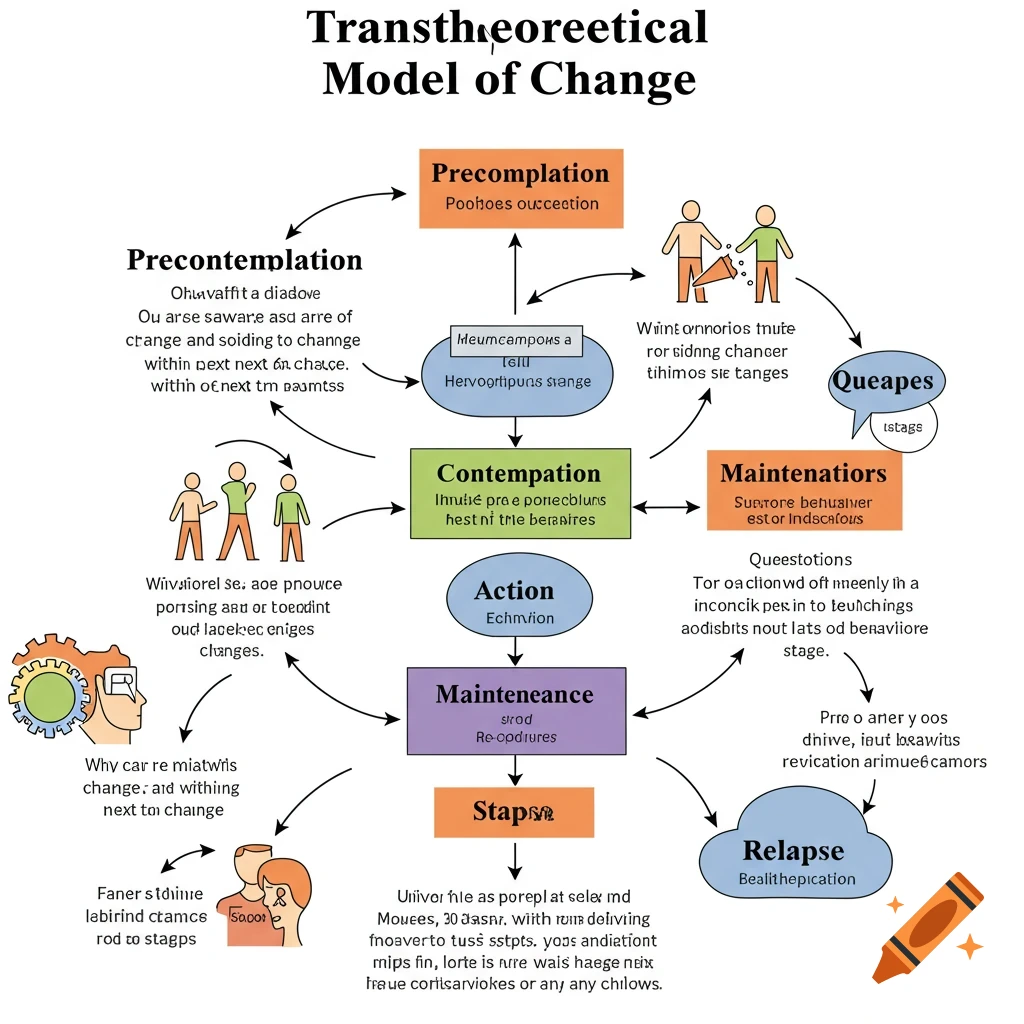 Flow chart illustrating the transtheoretical model of change on craiyon
