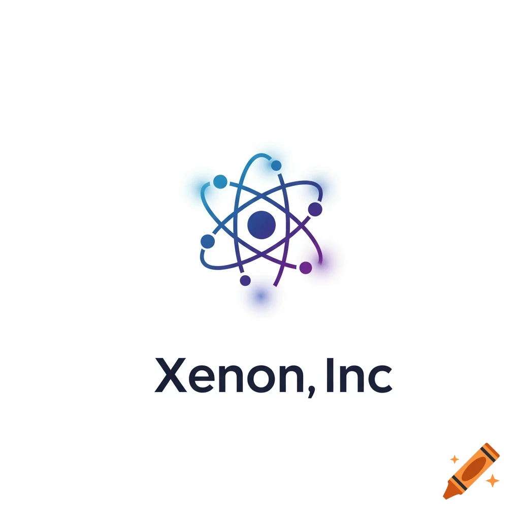 A blue and purple abstract atom symbol above the text "Xenon, Inc".