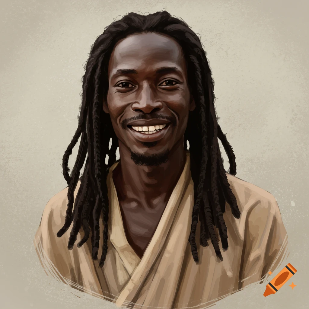 Illustration of a smiling African man with dreadlocks.
