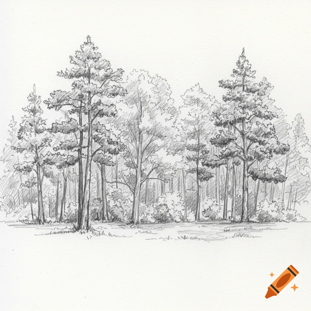 Pencil sketch of a treeline or forest.