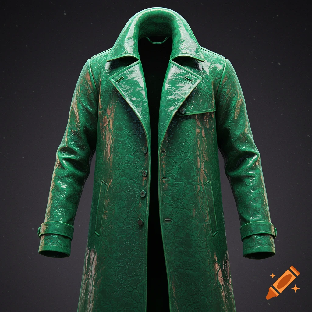 Textured green futuristic trench coat