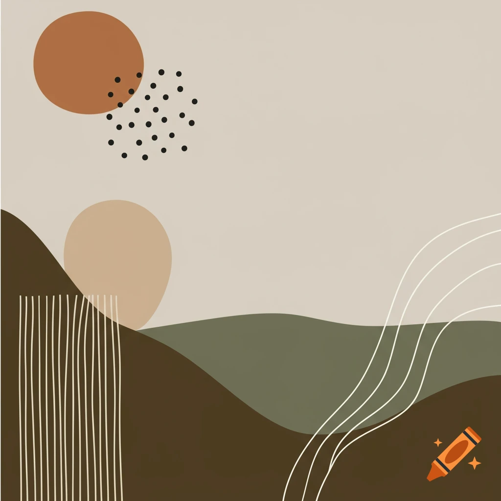 Abstract minimalist art with geometric shapes and lines in natural tones.
