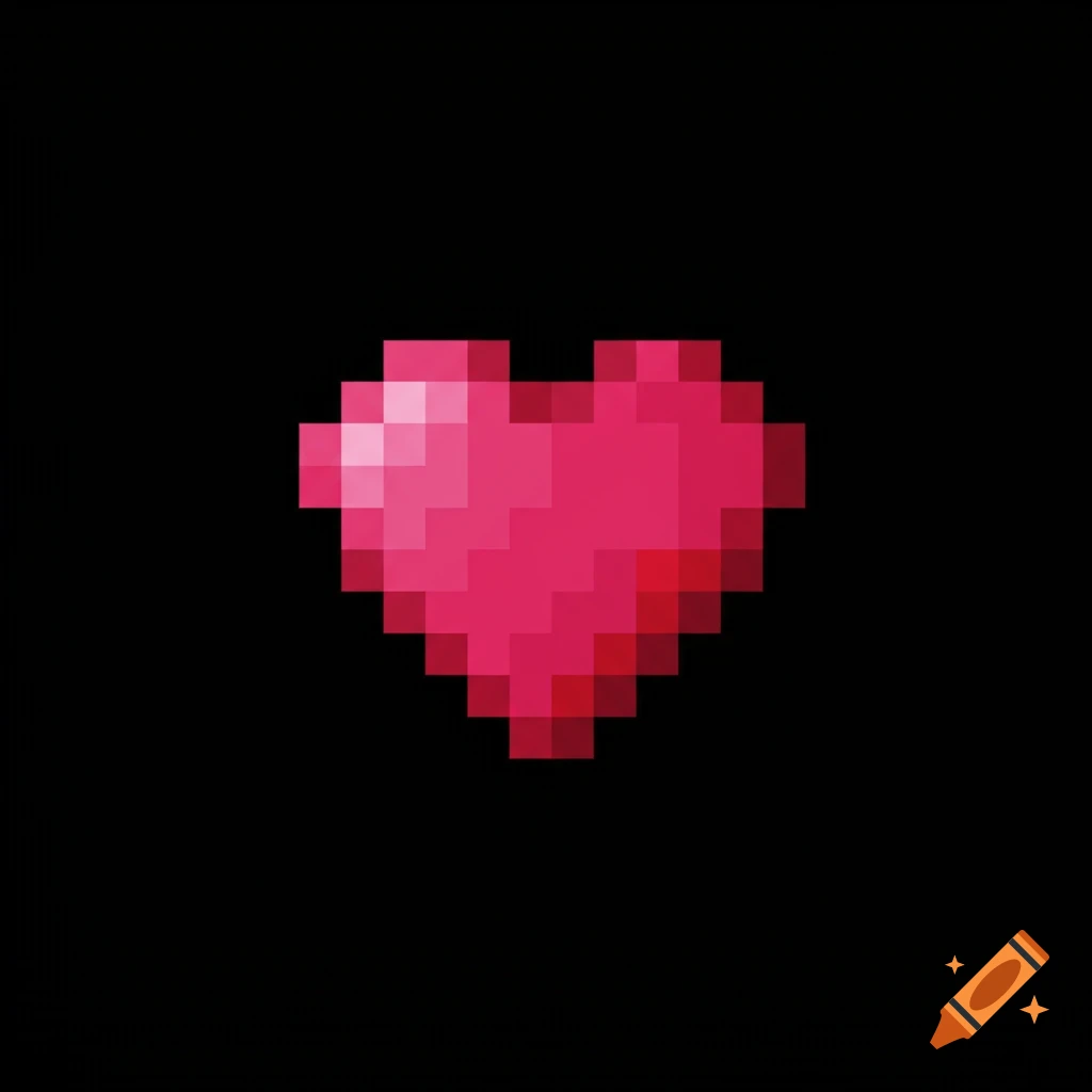 Pink pixelated heart on a black background