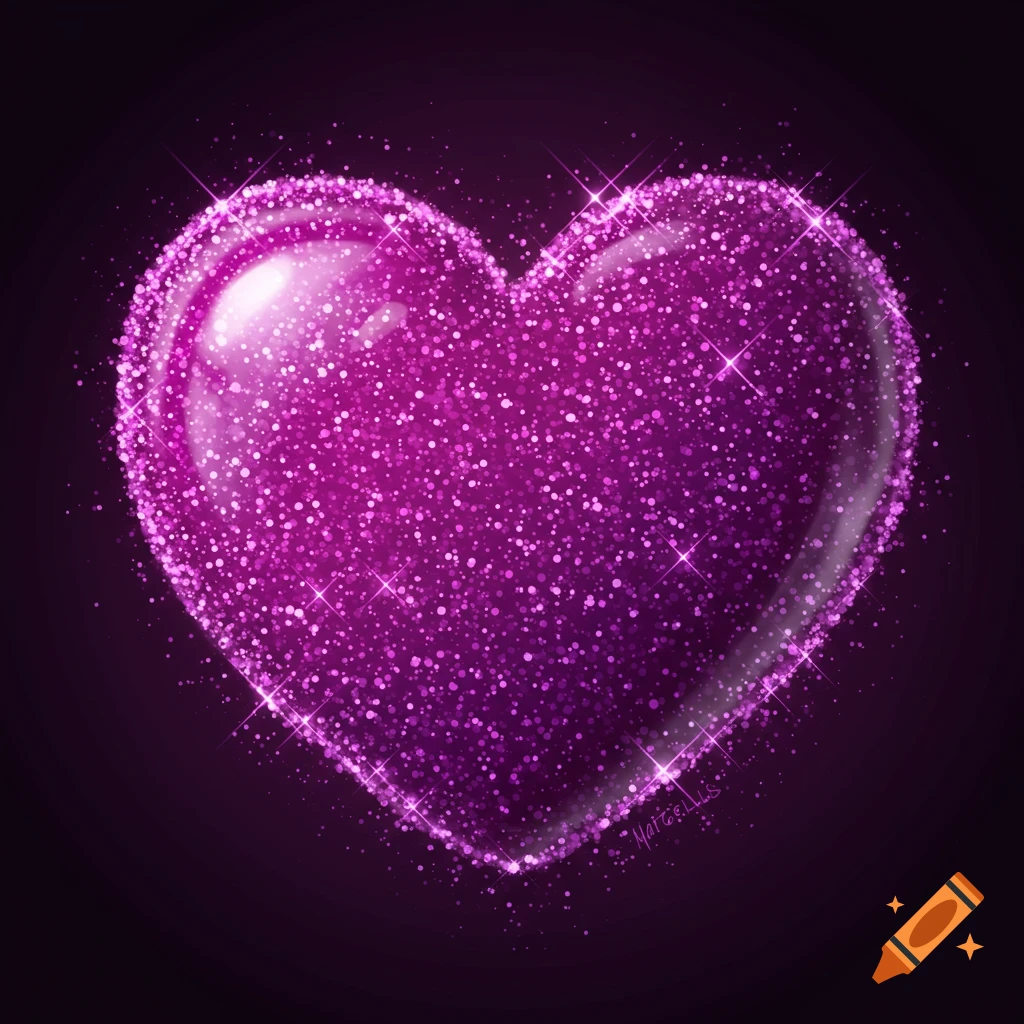 A sparkling purple heart on a dark background.