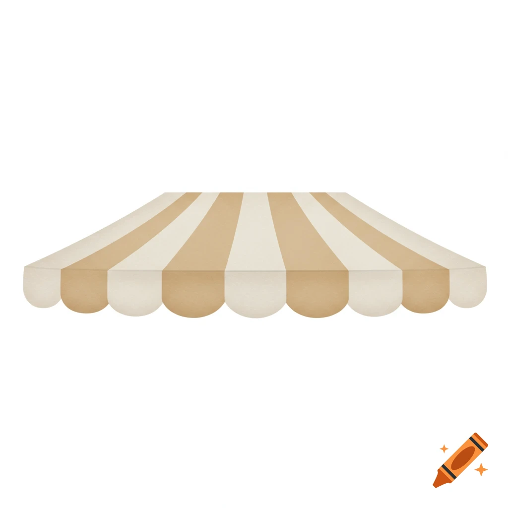 Beige and white striped awning clip art on a white background.