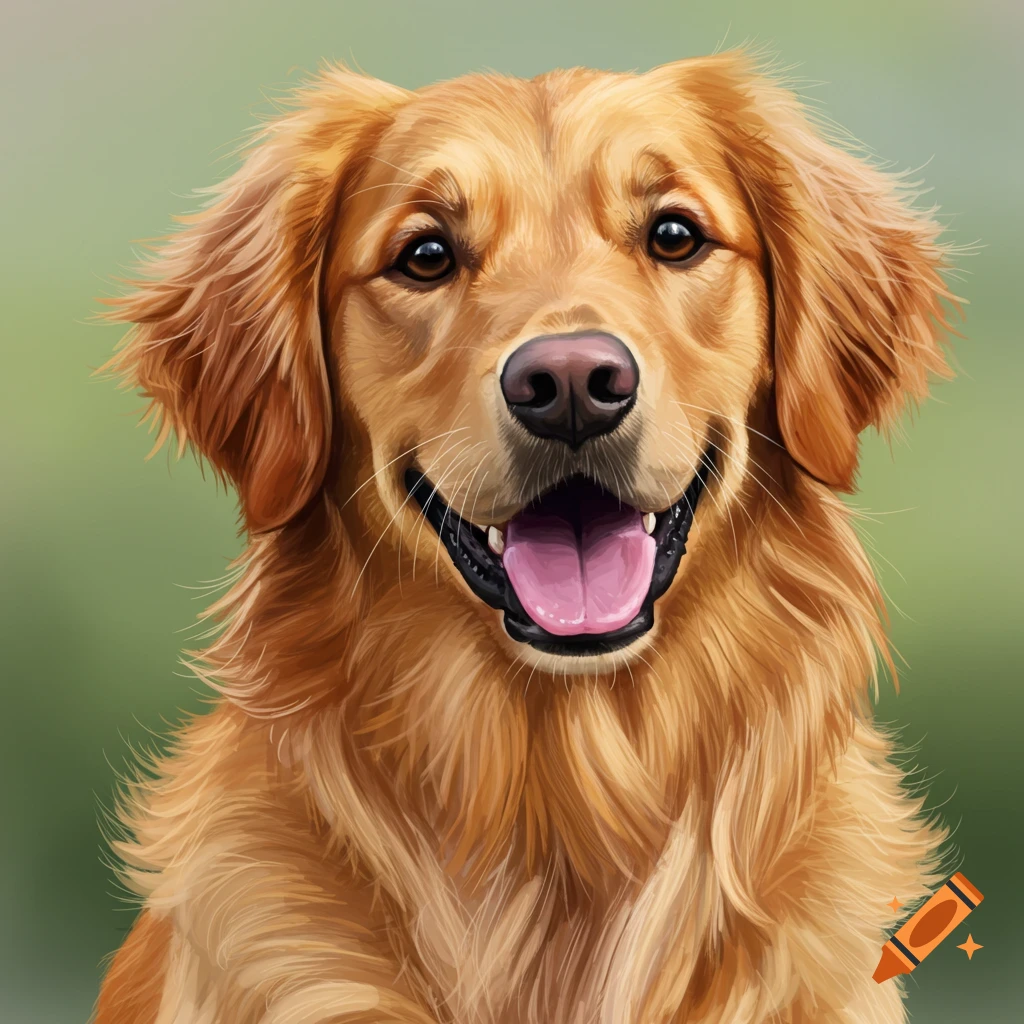 Close-up of a smiling golden retriever dog.