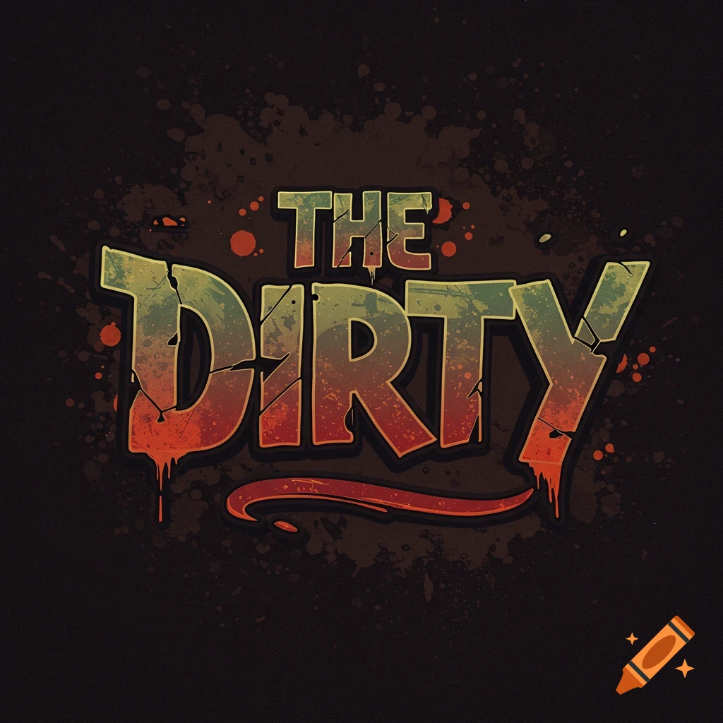 A stylized logo with cracked, splattered text reading THE DIRTY.