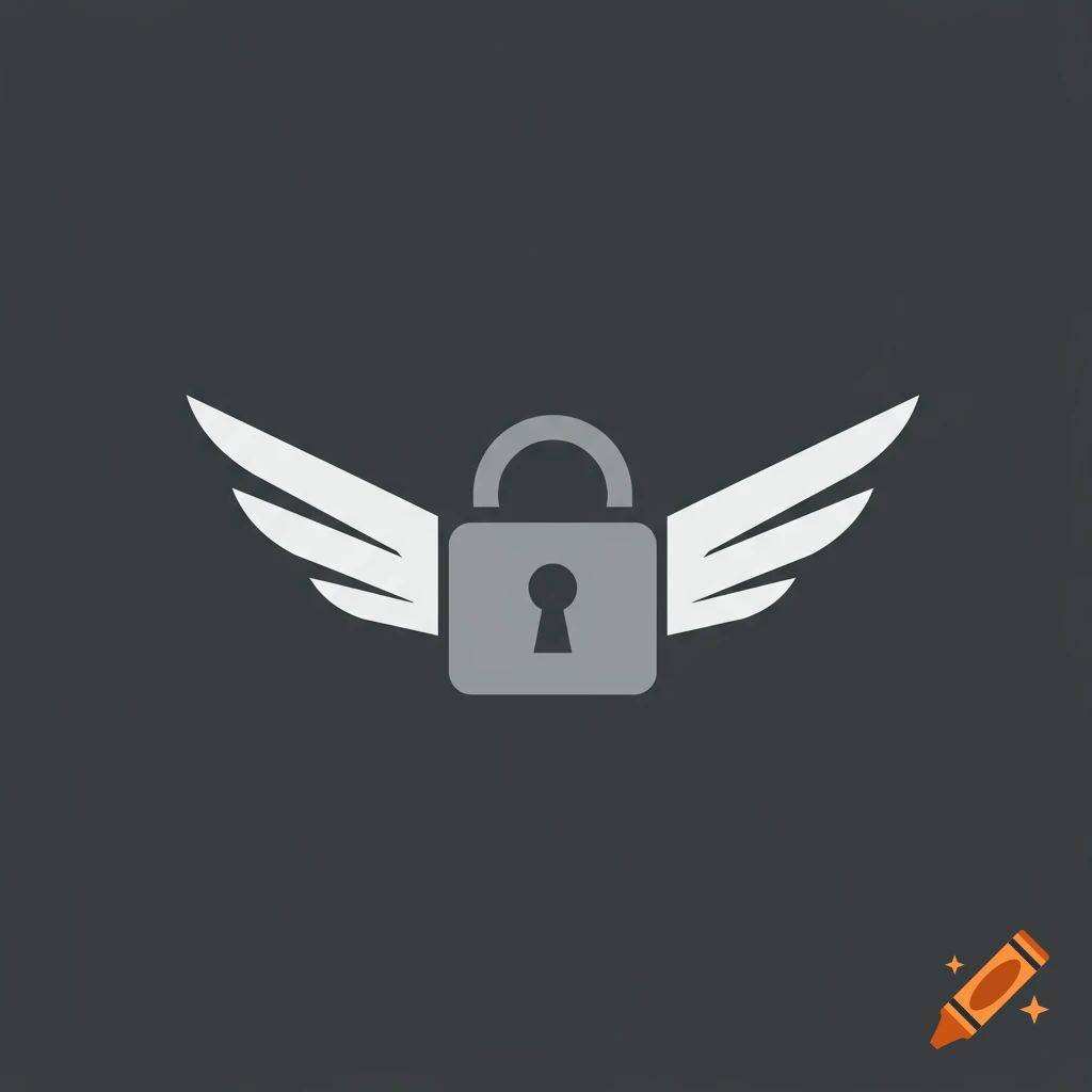 A grey lock with white wings on a dark background.