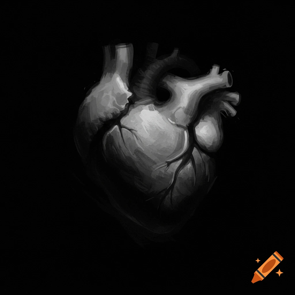 Stylized grayscale illustration of a human heart.