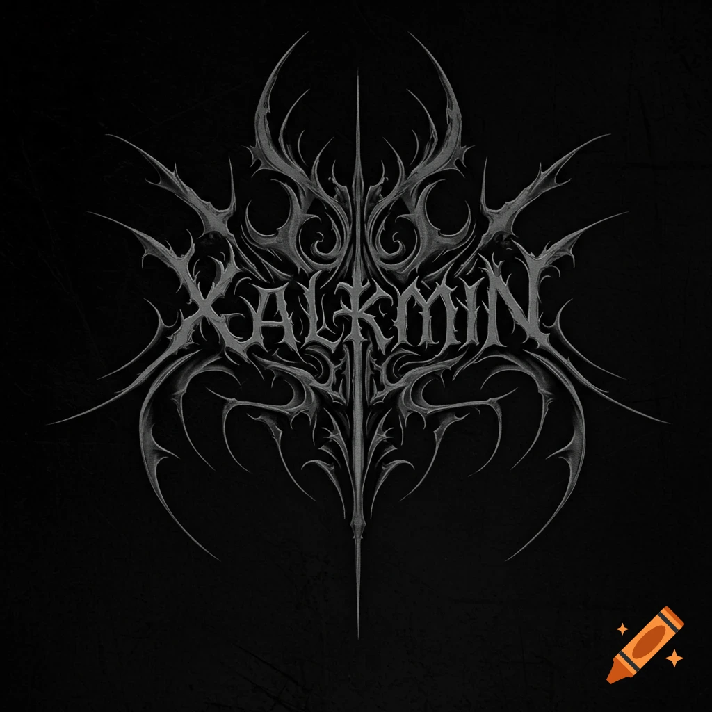 A stylized, dark, spiky logo for the band Xalkmin.