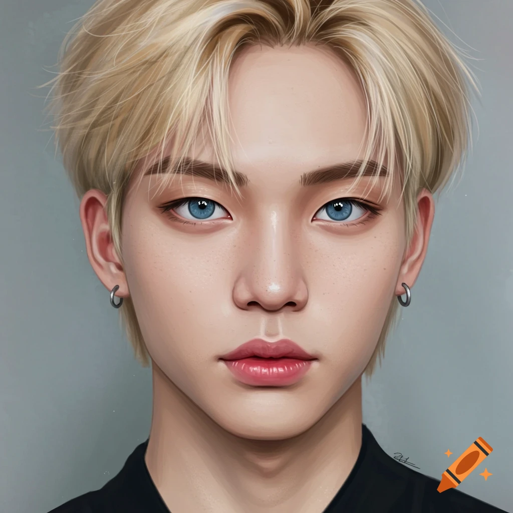 Close-up digital illustration of a person with blond hair and blue eyes.