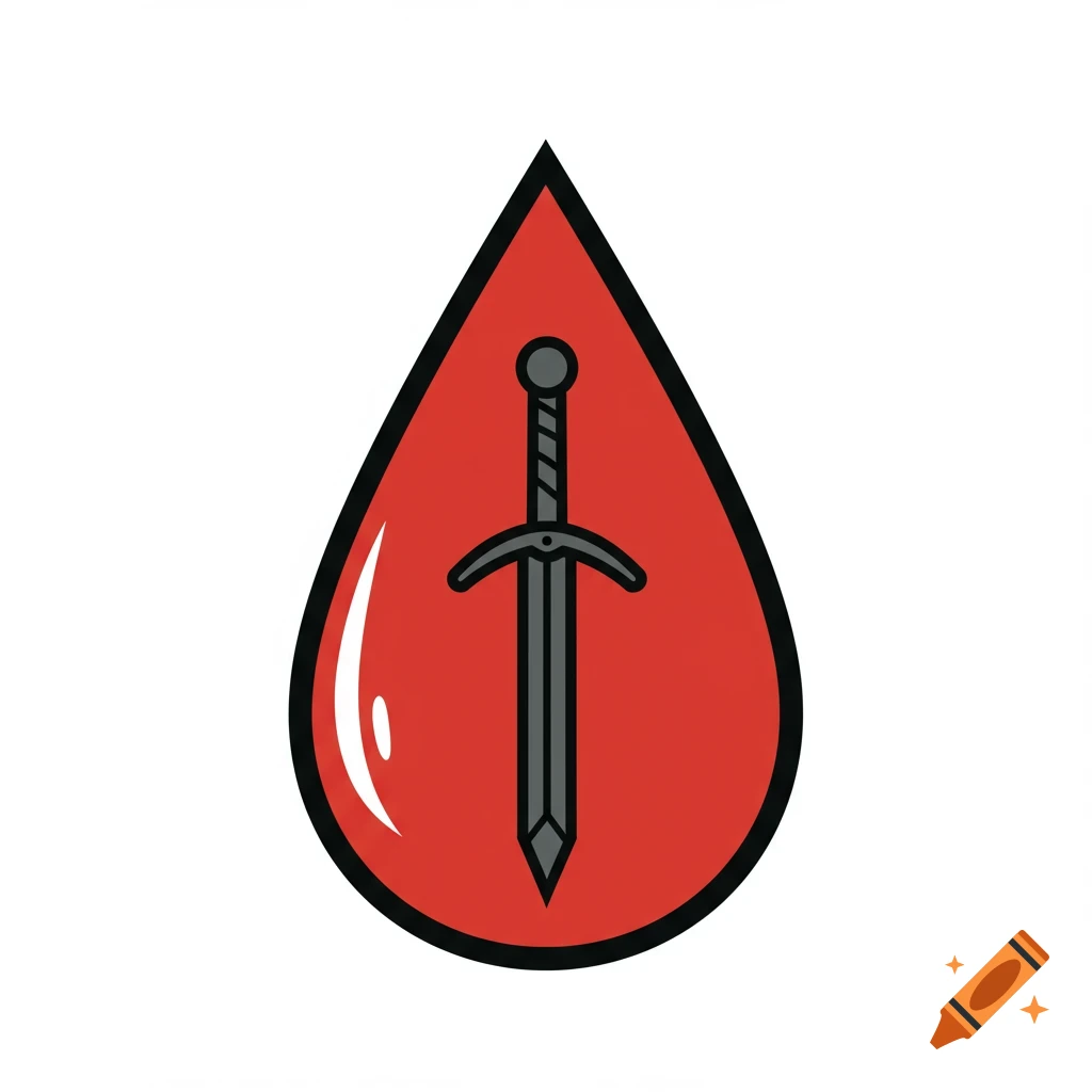 A stylized icon of a sword inside a red blood drop.