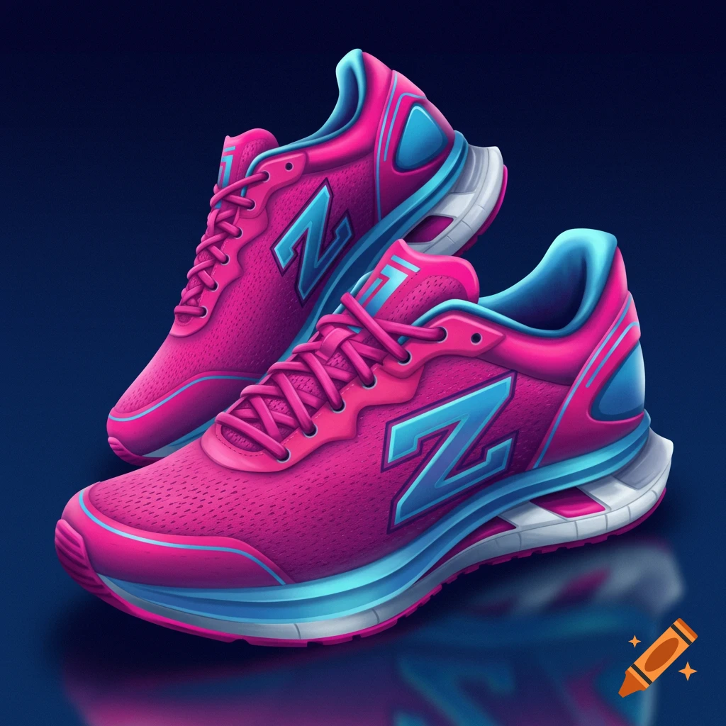 Two pink and blue running shoes with large Z symbols on the side, rendered in a clean, digital style.