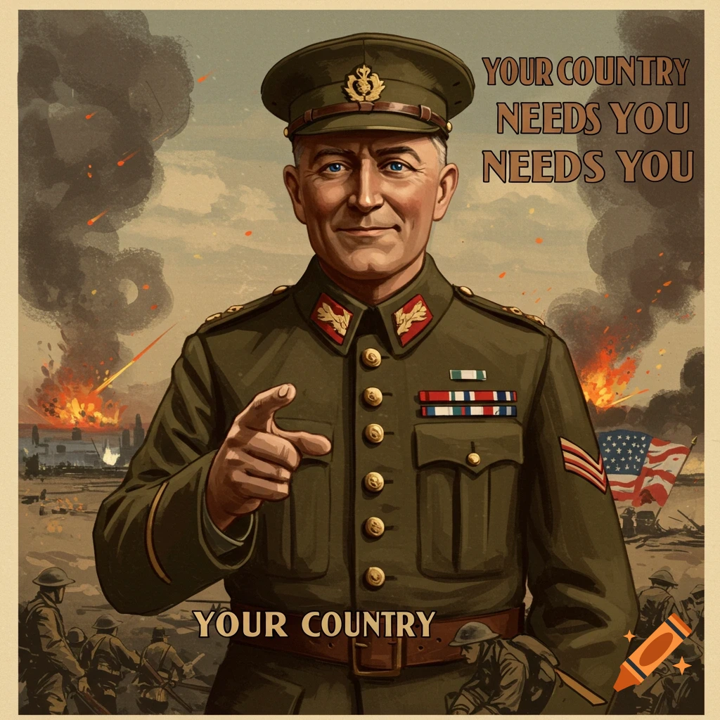 World war 1 propaganda poster featuring an army general recruiting