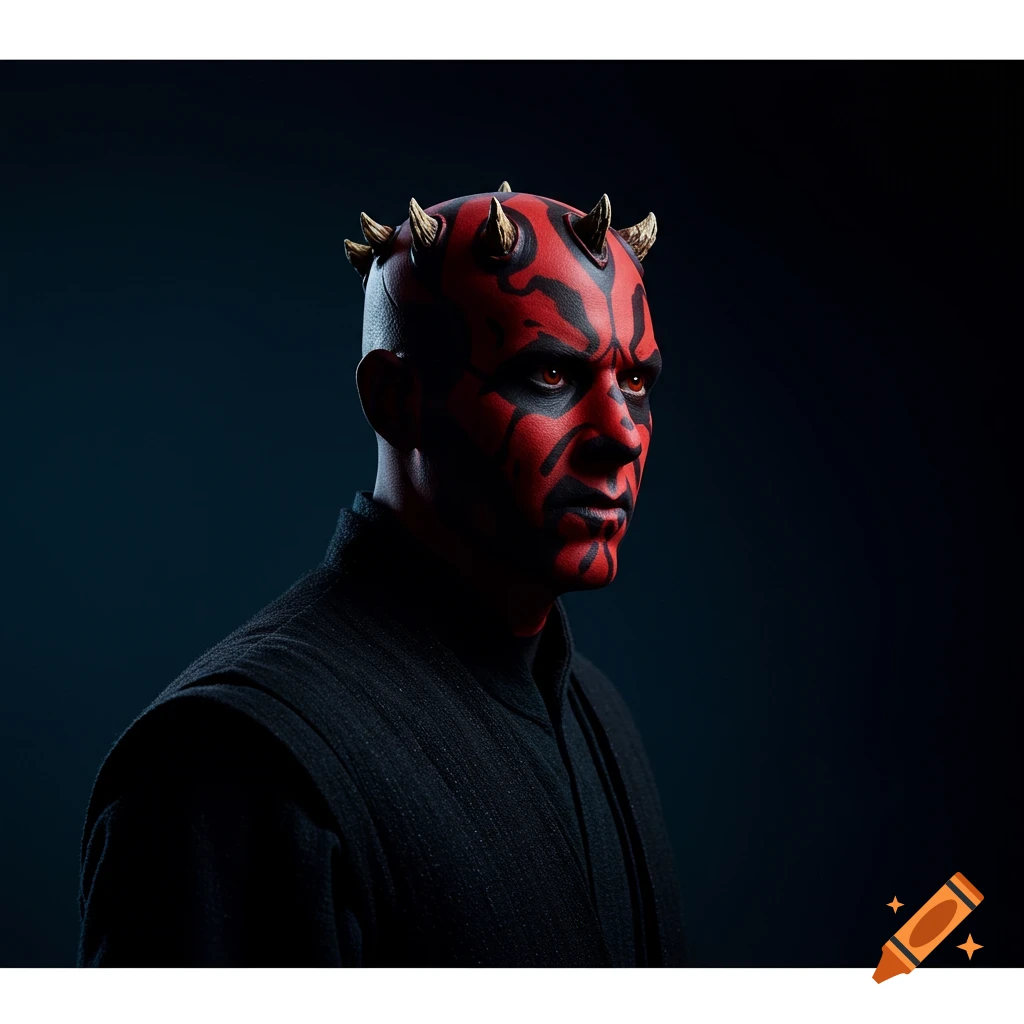 A photorealistic portrait of Darth Maul.
