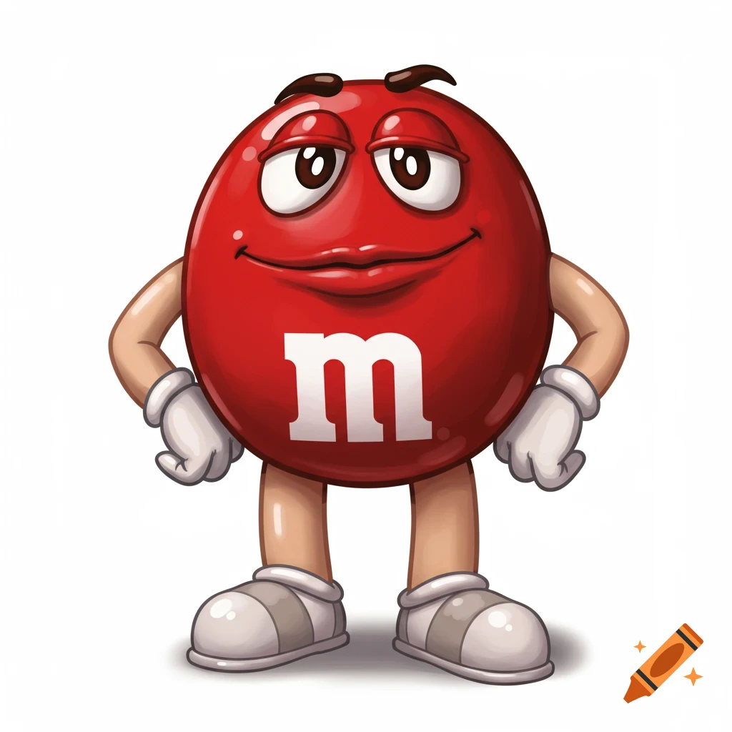 The red M&M's character stands smiling