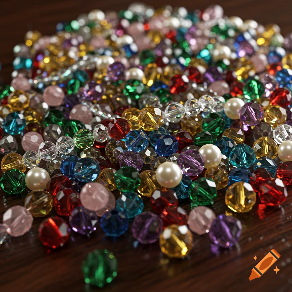 A pile of colorful faceted and pearl beads on Craiyon