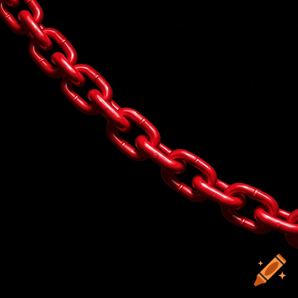 Close-up of a red chain against a black background.