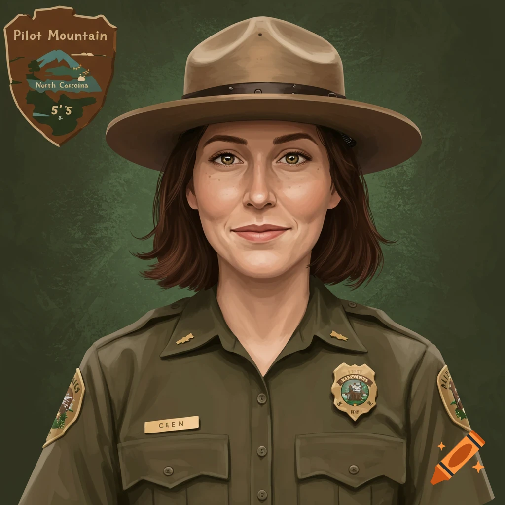 Female park ranger with brown hair and hazel eyes on Craiyon