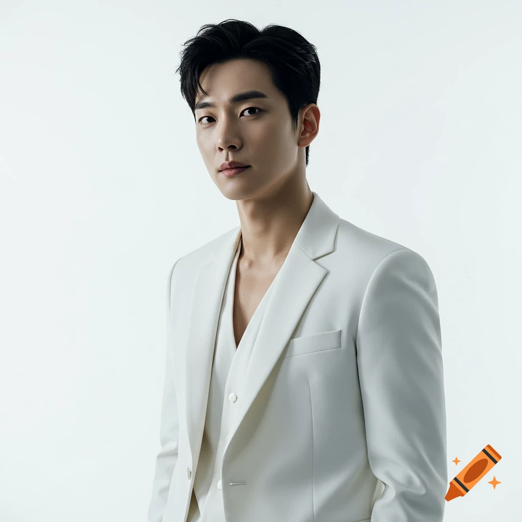 A man in a white suit and vest poses for a portrait.