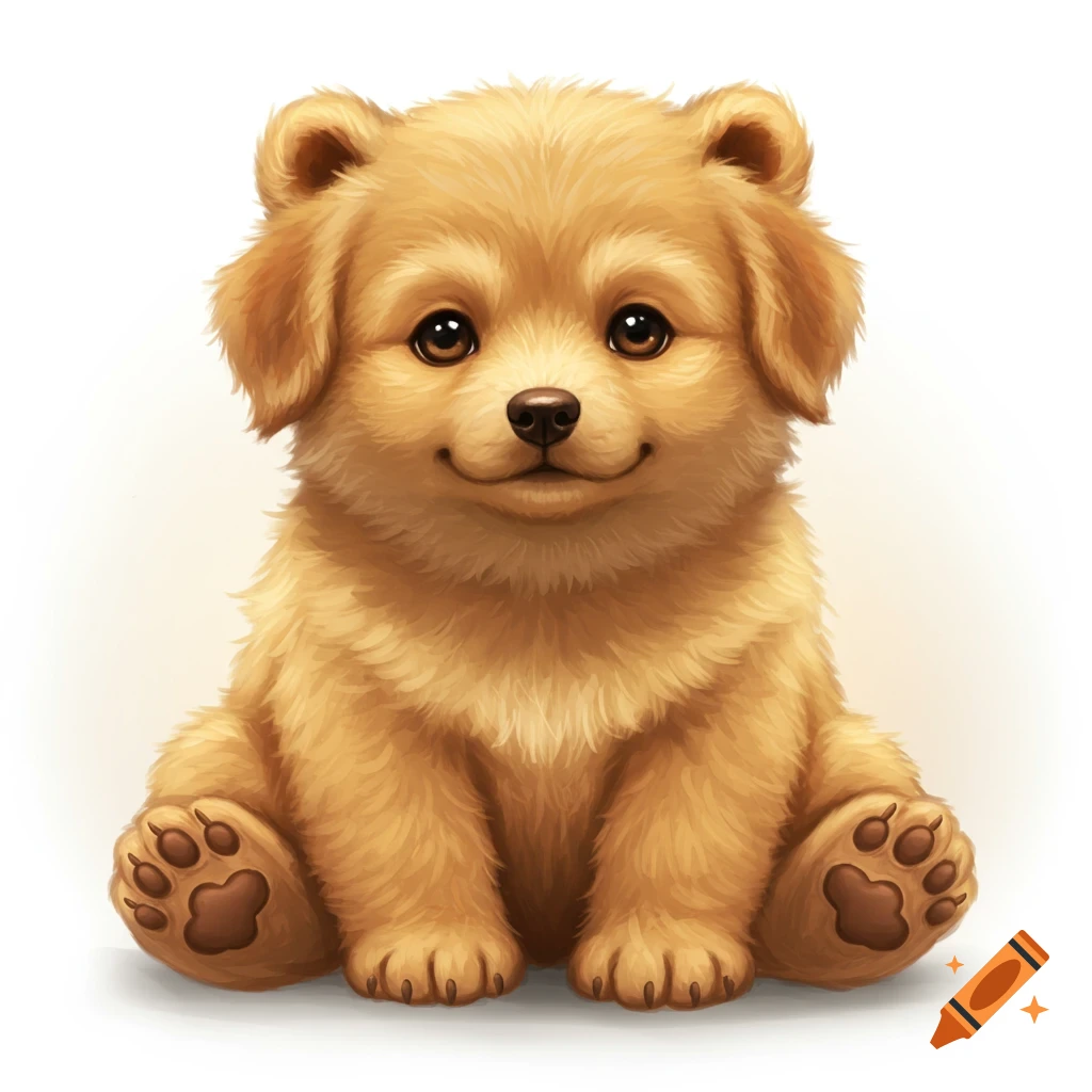 An illustration of a cute, fluffy, light brown puppy-like creature sitting.