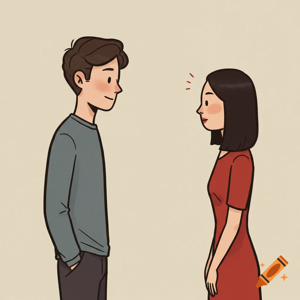 Simple illustration of a man and woman facing each other.