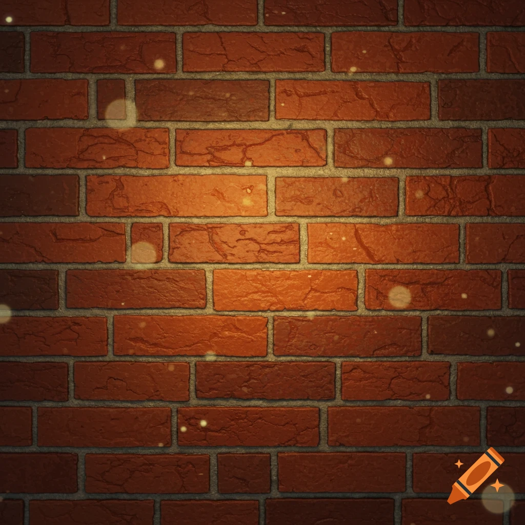 Close up of a red brick wall with mortar and shimmering light particles.