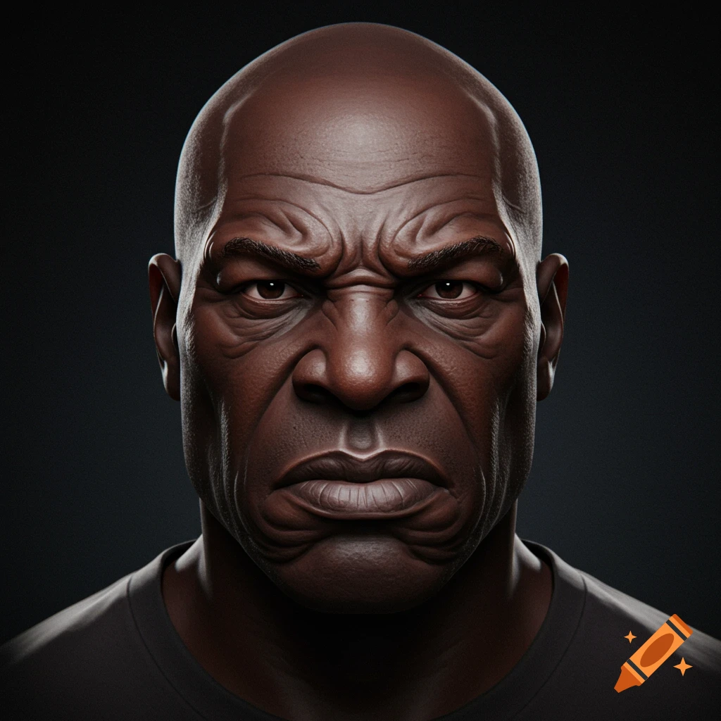 Close-up digital art portrait of an angry bald man with deep wrinkles