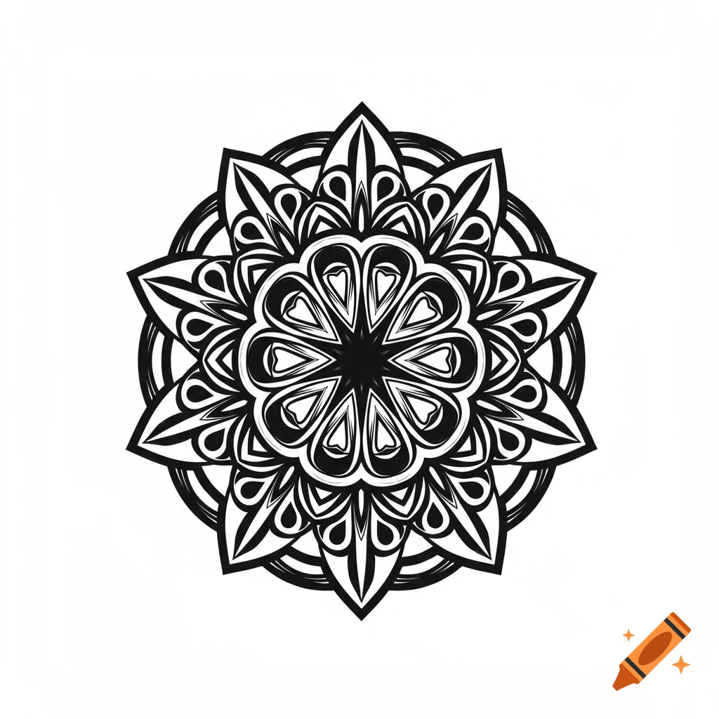 A black and white mandala design.