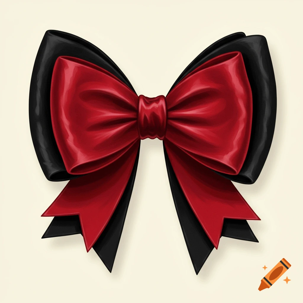 A layered red and black bow with pointed ends.