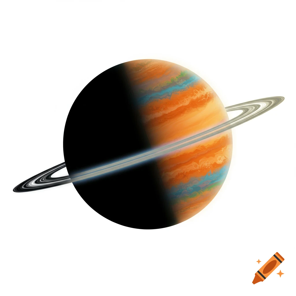 Stylized planet with rings, showing orange, blue, and green swirling colors.