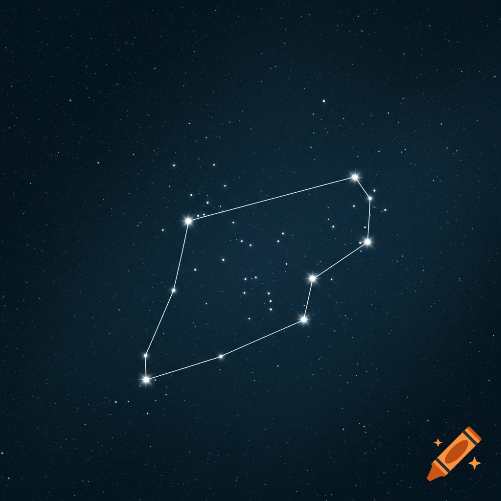 A constellation formed by bright stars connected by white lines against a dark blue starry background.