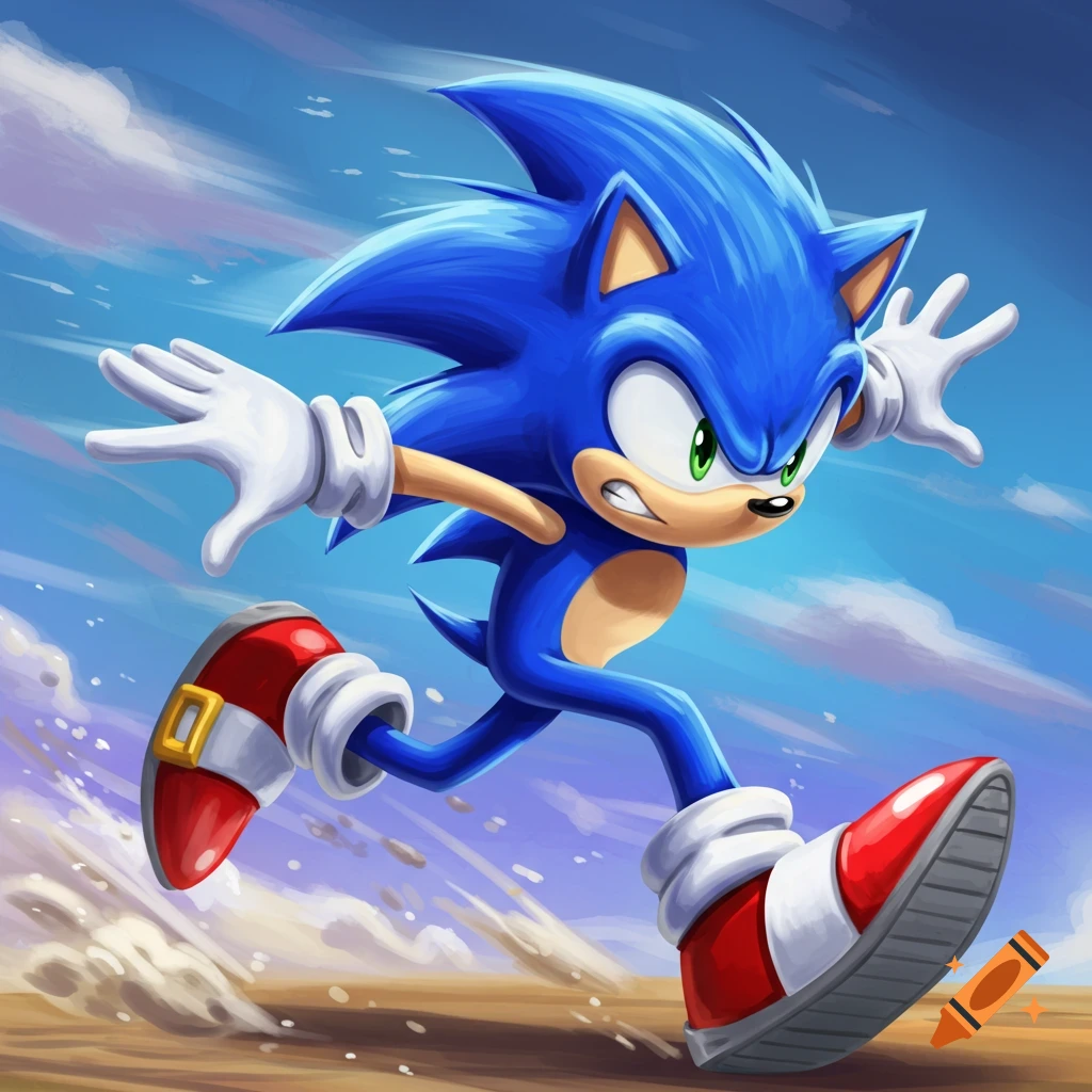 Illustration of Sonic the Hedgehog running with determination
