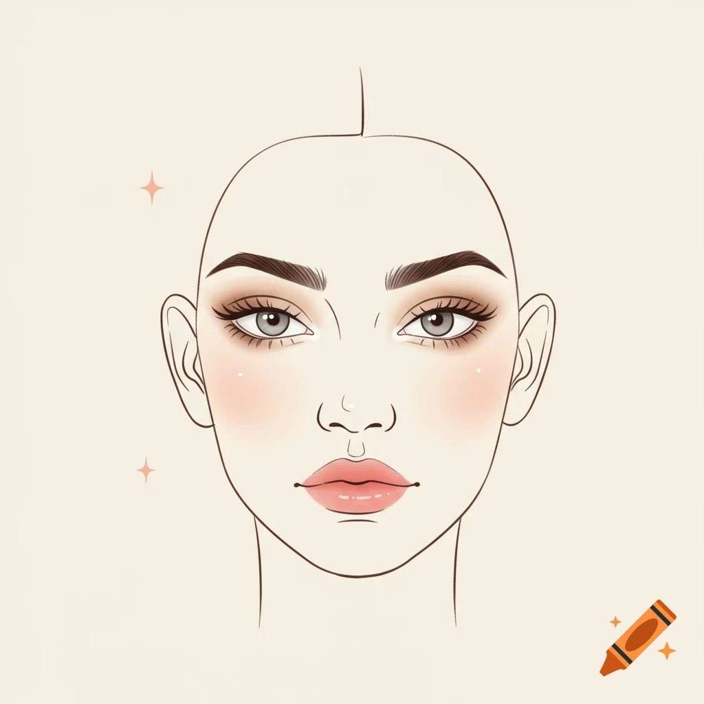 A stylized drawing of a face with makeup application.