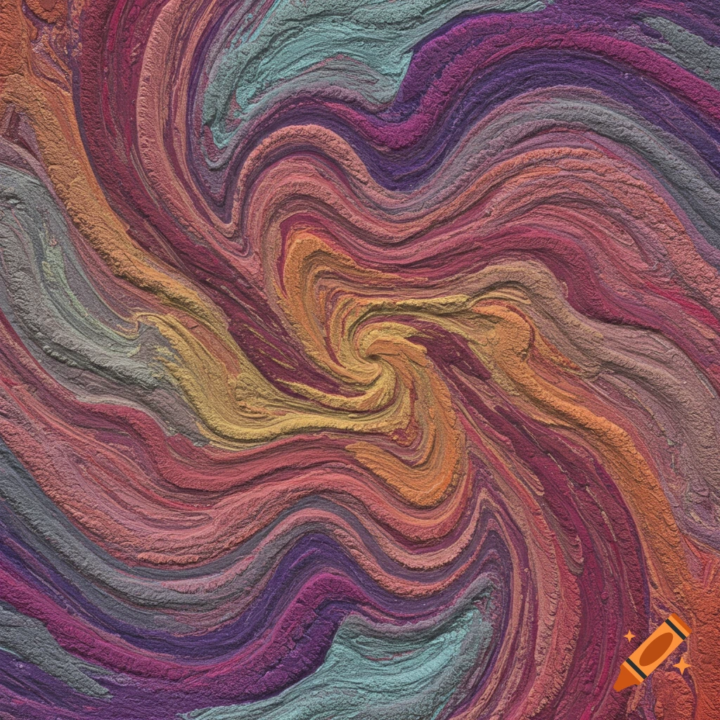 Swirling textured pattern of vibrant colors in a spiral.