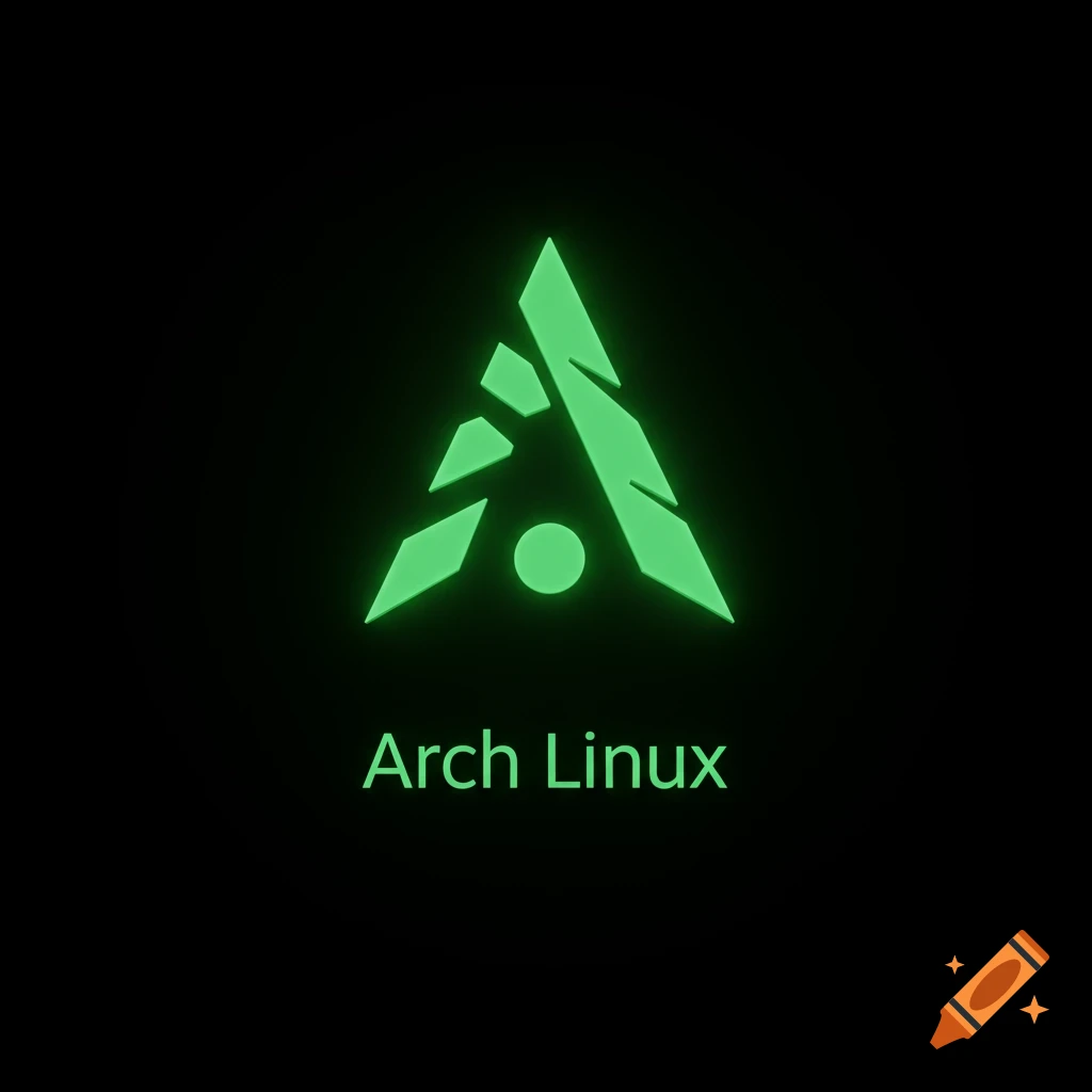 Glowing green Arch Linux logo and text on a black background.