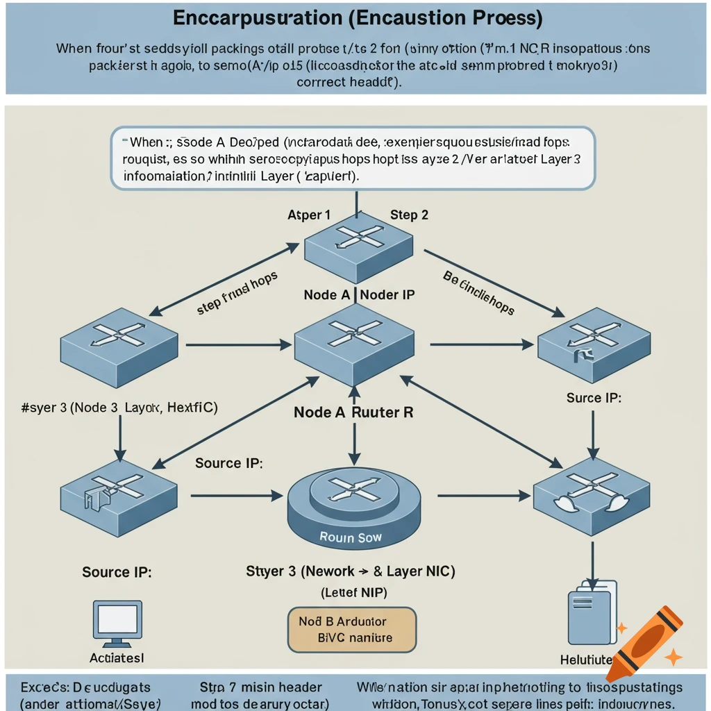 Encapsulation process diagram for network communication on Craiyon