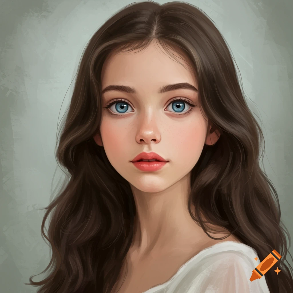 A young girl with long brown hair and blue eyes.