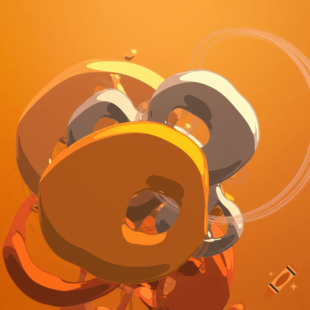 Abstract illustration of glossy orange and yellow flowing shapes against an orange background.