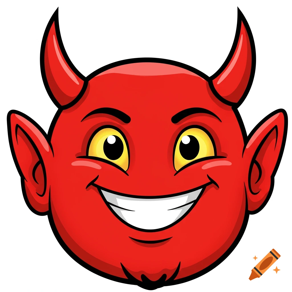 Cartoon illustration of a happy red devil face