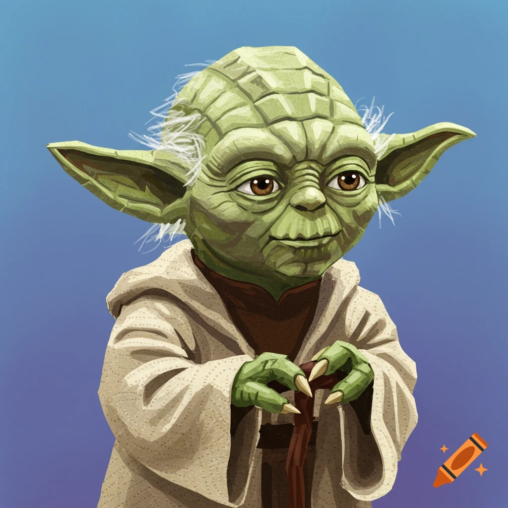 Illustration of the character Yoda holding a cane.