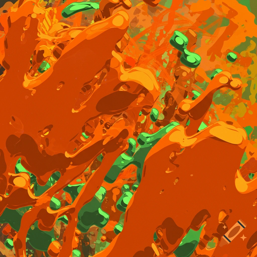 Abstract melty shapes in orange and green