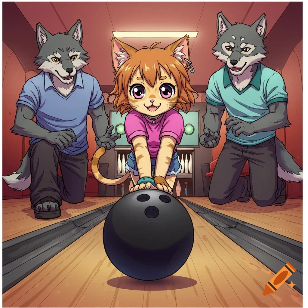 Anime furry characters bowling