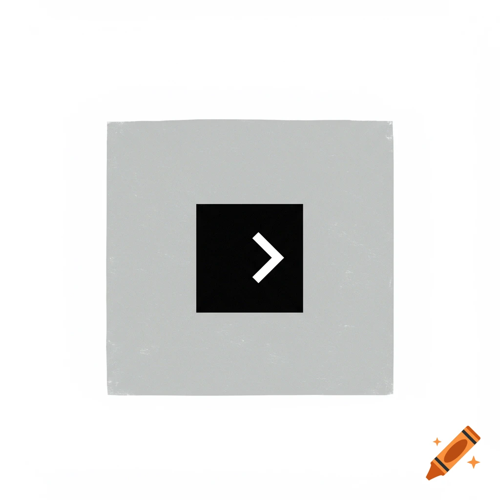 A gray square with a black square in the center containing a white right arrow.