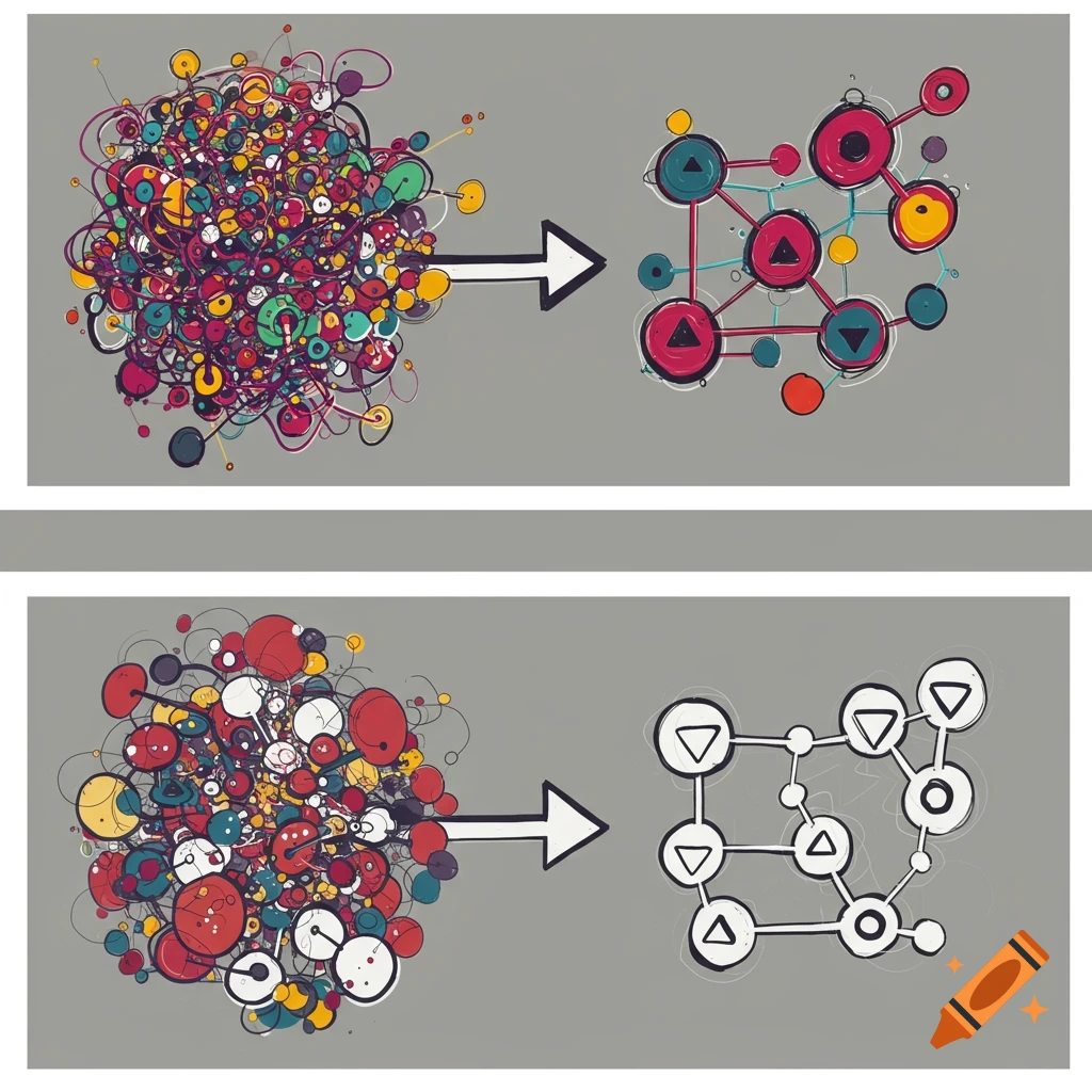 Diagram illustrating complexity simplifying into a connected network